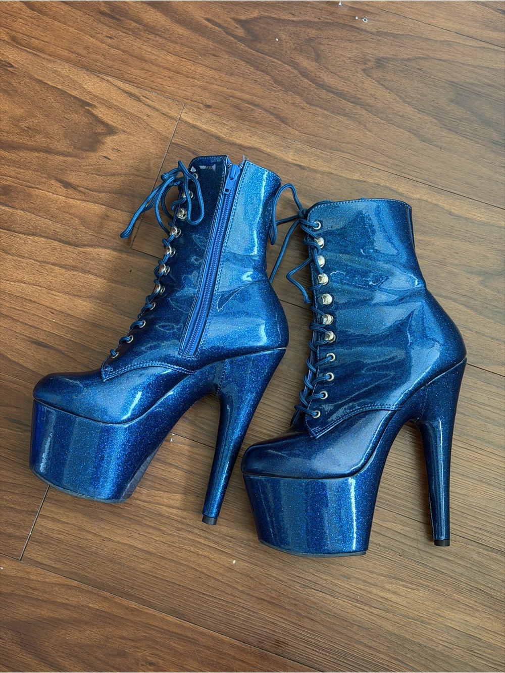 Pleaser 7 inch Adore-1020GP Boots Blue Sparkles